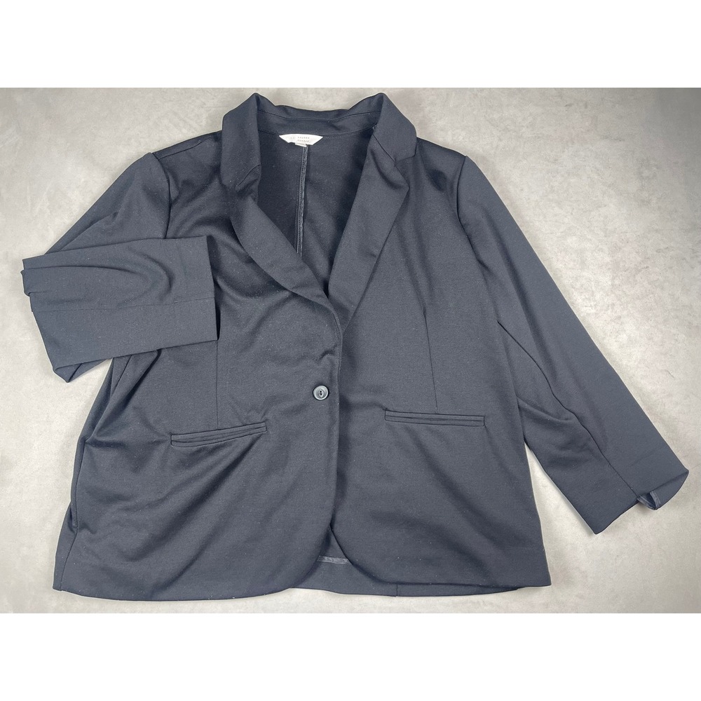 LC Lauren Conrad Womens‎ Plus 1X Black Single Button Knit Blazer Career Office